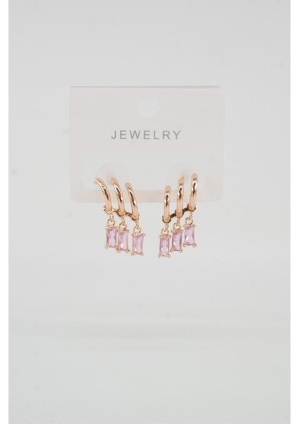 Kadın Vip Seri Baget Renkli Zirkon Taşlı Küpe