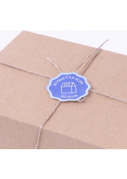 Sticker, bu paketi ilk açan siz olun yazılı, yuvarlak mavi, 6 cm 12 adet