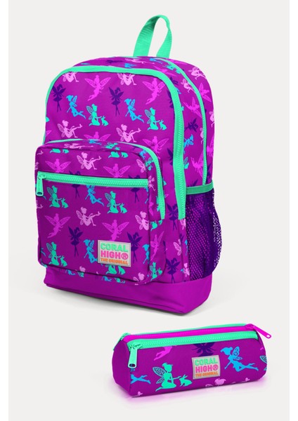 Kids Koyu Pembe Su Yeşili Peri Desenli 2'li Okul Çanta Seti SET0223109