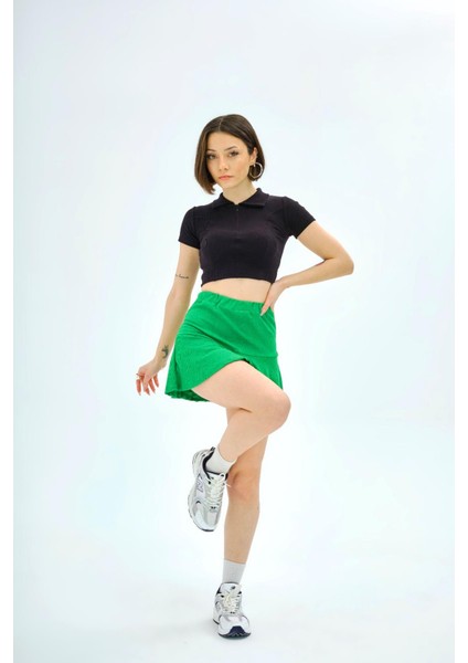 Yaka Detaylı Fermuarlı Bluz