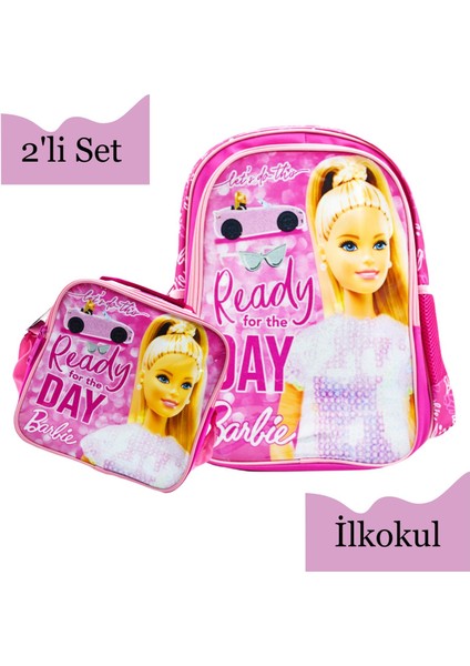 Barbie Lisanslı Ilkokul Çantası 2 Bölmeli ve Beslenme Çantası