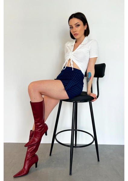 Göbek Dekolteli Bürümcük Kumaş Bluz