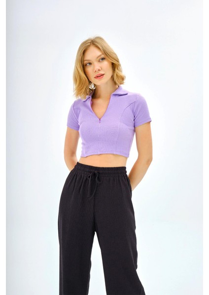 Yaka Detaylı Fermuarlı Bluz