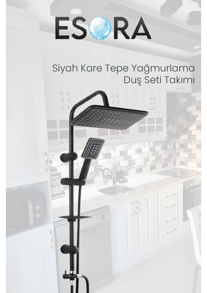 Siyah Kare Tepe Yağmurlama Duş Seti Takımı