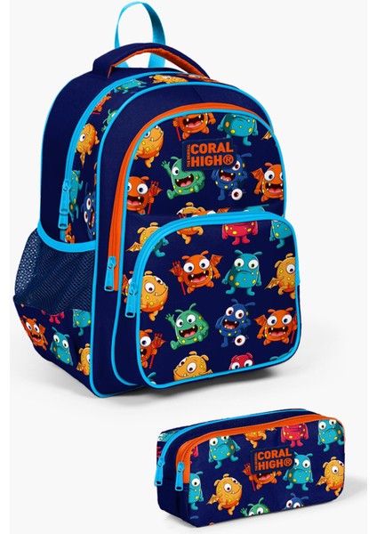 Kids Lacivert Mavi Canavar Desenli 2'li Okul Çanta Seti SET0223410