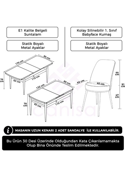 Rax Serisi Açılabilir 80X132 Beyaz Masa Ceviz Ayak Mutfak Masası Takımı ve 4 Sandalye
