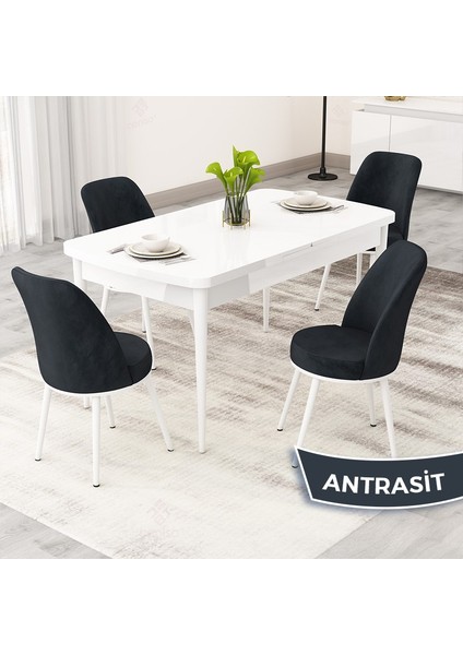 Rax Serisi Açılabilir 80X132 Beyaz Mutfak Masası Takımı ve 4 Sandalye