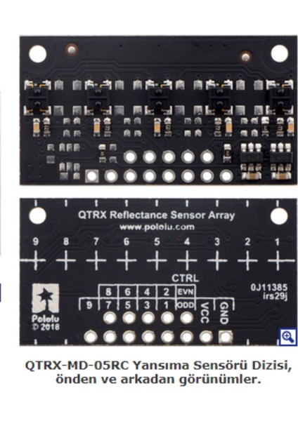 QTRX-MD-05RC Reflectance Sensor Array: 5-Channel, 8mm Pitch, Rc Output, Low Current Pololu fırsatları