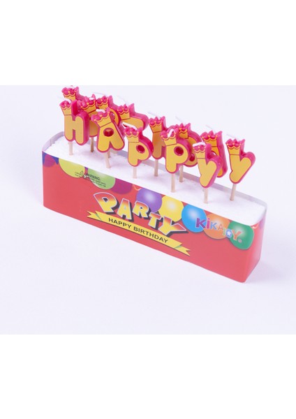 Takım renkli Happy Birthday Girl temalı kürdan mum Pembe Turuncu 1 adet