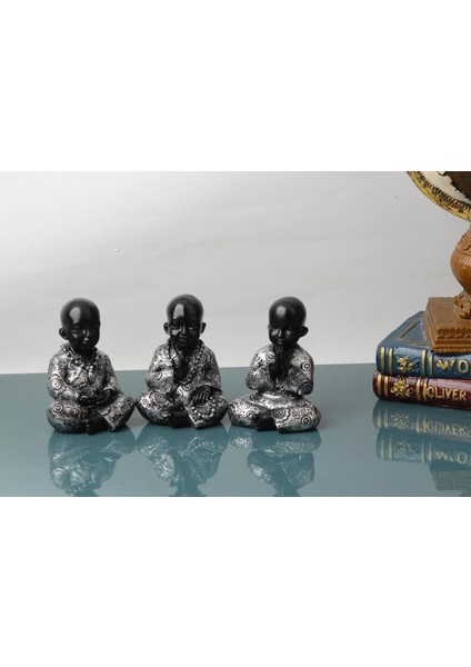 Namaste Bilge Keşişler 3’lü Buda Heykeli Biblo Hediyelik Dekoratif Ürün Konsol Vitrin Masa Süsü