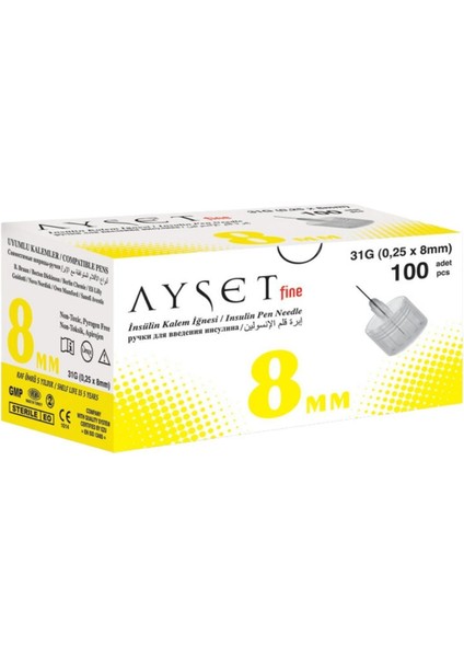 Lummed Ayset - Fine Insülin Kalem Iğnesi 31G 0.25 x 8mm Ref: 70089 - 100LÜ 1 Paket