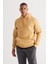 Erkek Hardal Standart Fit Içi Polarlı 3 Iplik Kapüşonlu Kanguru Cepli Pamuklu Sweatshirt 3