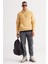 Erkek Hardal Standart Fit Içi Polarlı 3 Iplik Kapüşonlu Kanguru Cepli Pamuklu Sweatshirt 4
