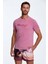 Nakış Logolu Bisiklet Yaka Pembe Pamuk T-Shirt 1
