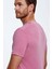 Nakış Logolu Bisiklet Yaka Pembe Pamuk T-Shirt 3
