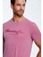 Nakış Logolu Bisiklet Yaka Pembe Pamuk T-Shirt 4