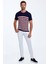 Beyaz Çizgi Desenli Bisiklet Yaka Lacivert Triko T-Shirt 2