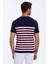 Beyaz Çizgi Desenli Bisiklet Yaka Lacivert Triko T-Shirt 5