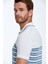 Mavi Çizgi Desenli Beyaz Triko Polo 3