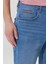 Erkek Açık Mavi Slim Fit Dar Kesim Pamuklu Esnek Denim Şort 3