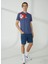 Bisiklet Yaka Düz Indigo Erkek T-Shirt Flag Tee T-Shırt 1