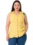 Büyük Beden Halter Yaka Kolsuz Sarı Gömlek 1