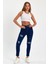 Mavi Yırtık Yüksek Bel Dar Paça Skinny Power Likralı Kot Pantalon Mavi-Yırtık-Trefjeans-5 1