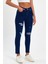 Mavi Yırtık Yüksek Bel Dar Paça Skinny Power Likralı Kot Pantalon Mavi-Yırtık-Trefjeans-5 5