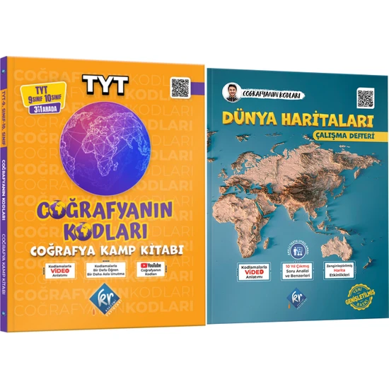 Kr Akademi Yayınları Tyt 9. Sınıf 10. Sınıf Coğrafyanın Kodları Video Ders Kitabı ve Coğrafyanın Kodları Dünya Haritaları