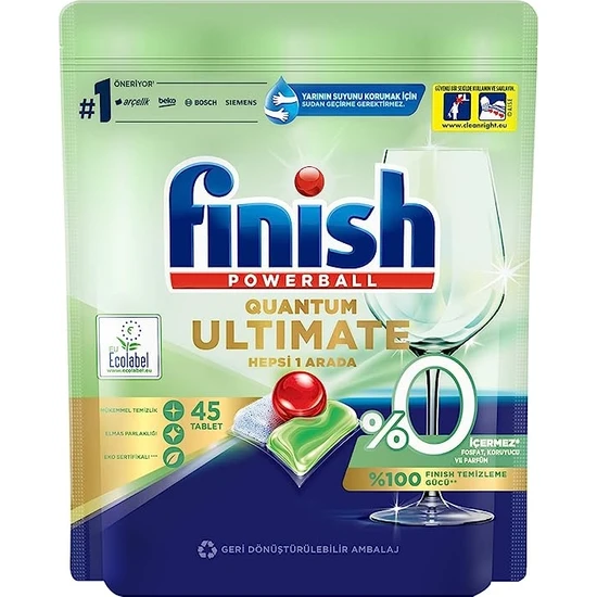 Finish Quantum Ultimate 45 Kapsül Bulaşık Makinesi Deterjanı Tableti (1 x 45 Kapsül)