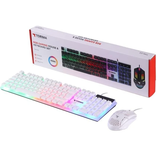 Torima Tmk-03 Gaming Rgb Işıklı Kablolu Q Klavye ve Mouse Seti Beyaz