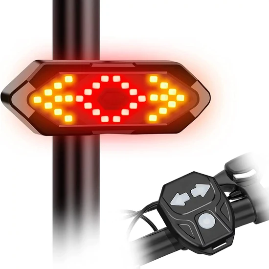 Bisiklet Dönüş Sinyali 5 Işık Seçeneği Şarj Edlebilir Bisiklet Arka LED Uyarı Işığı Uzaktan Kumanda
