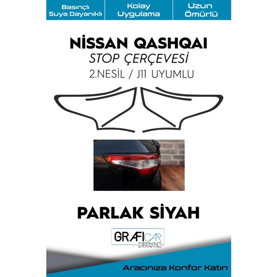 Nissan Qashqai J11 Stop Çerçeve Sticker Kolay Uygulama Hazır Kesim Birebir Uyum-2.nesil J11/2014-2020 / Parlak Siyah
