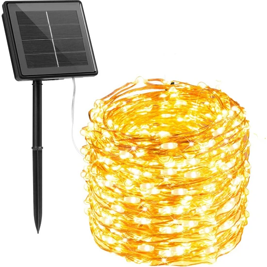 Miletus Güneş Enerjili Bahçe Lambası 20 Metre Peri LED Paket Gunes Enerjili Bahçe Lambaları Sarı Renk