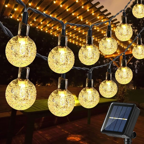 Miletus Güneş Enerjili Bahçe Lambası 10+2metre Küre LED Paket Gunes Enerjili Bahçe Lambaları Sarı Renk Kl