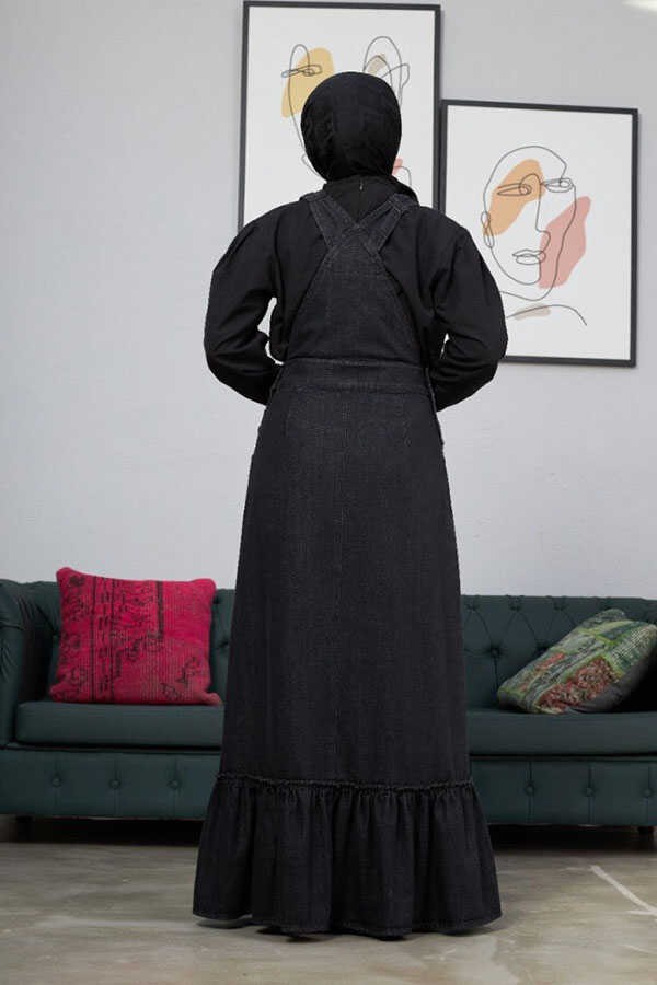 Neways Siyah Neways Fırfırlı Salopet Etek Koton Kadınlar İçin Şık Tasarım görsel 4