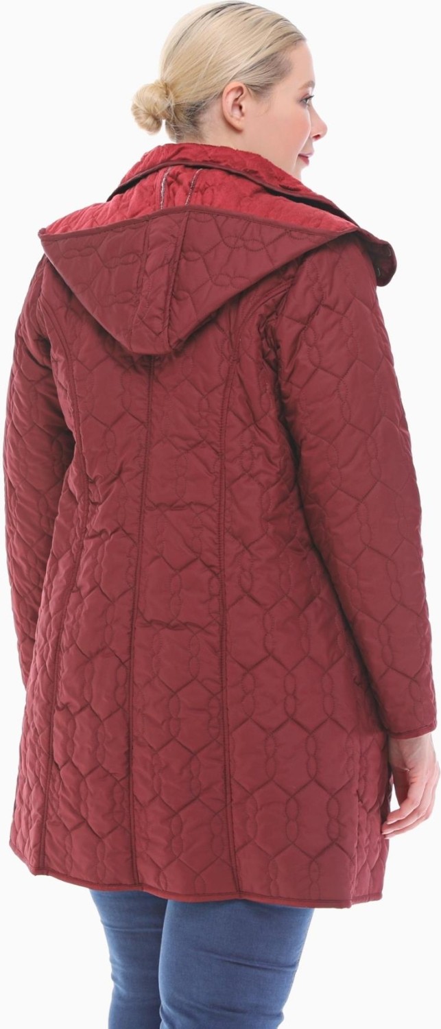 Vetre Kadın Büyük Beden Kapüşonlu 95 Cm Bordo Kapitone Mont 1016 görsel 5