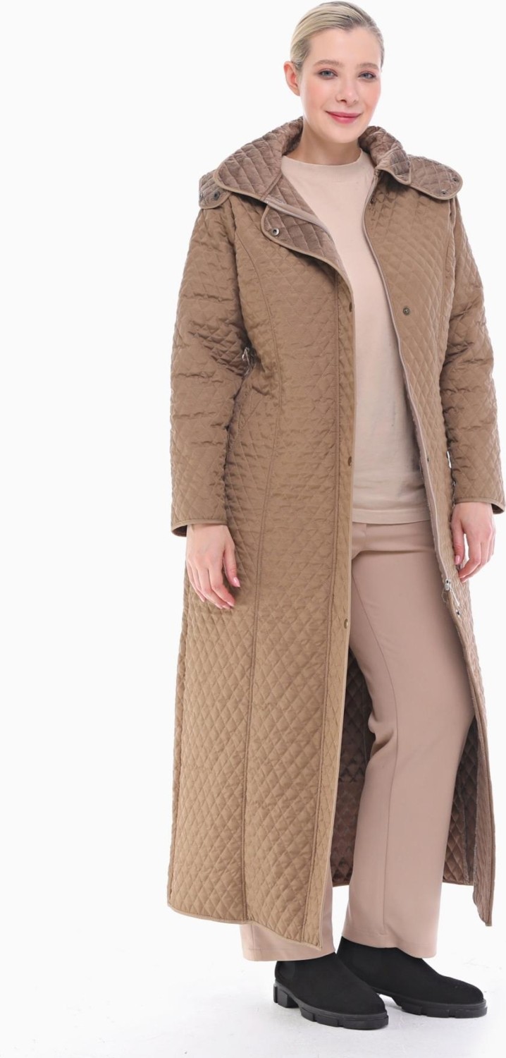 Vetre Kadın Büyük Beden Kapüşonlu 142 Cm Vizon Kapitone Mont 1022 görsel 4