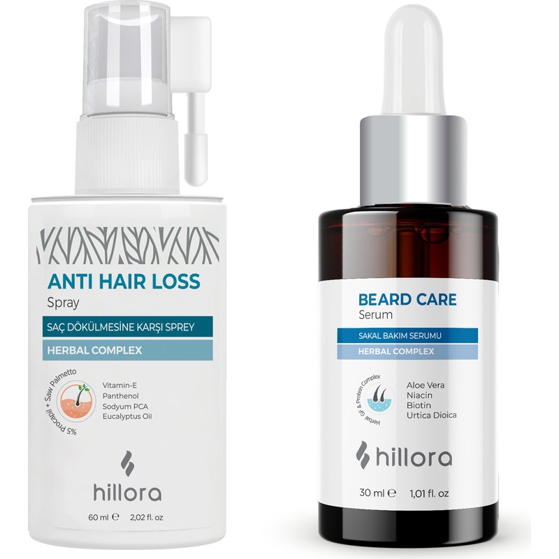Hillora Saç Dökülmesine Karşı Sprey 60ML & Sakal Bakım Serumu 30ML Seti