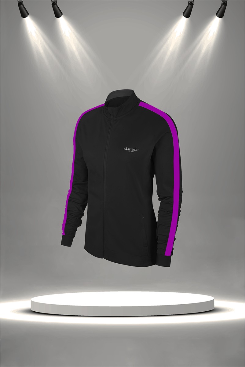 POSEIDON STORM Büyük Beden Kadın Siyah Supra Penye Kumaş Koşu ve Egzersiz Eşofman Seti (4XL-10XL)