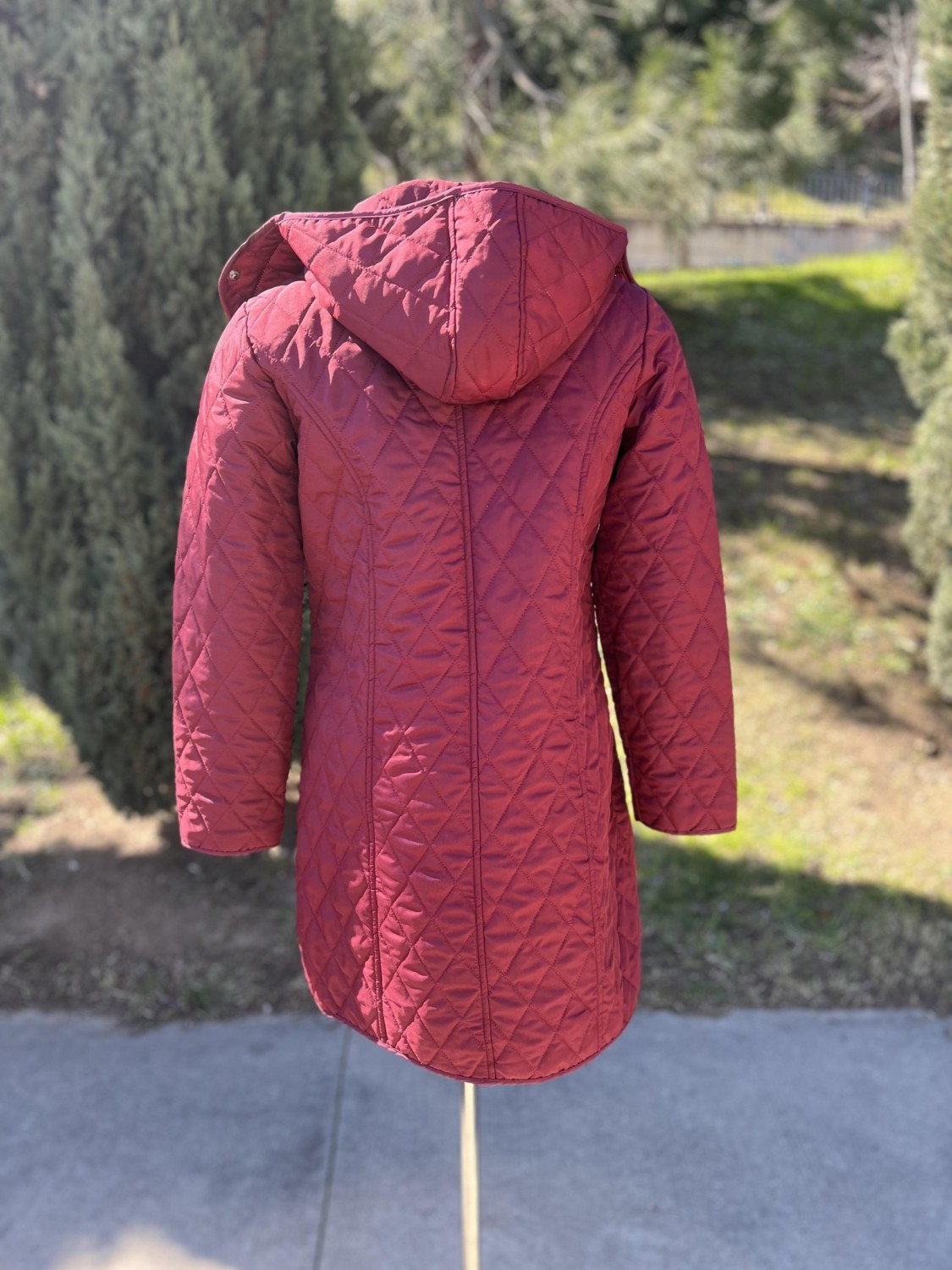 Vetre Kadın Büyük Beden Ekose 95 Cm Mevsimlik Bordo Kapitone Mont 1040 görsel 2
