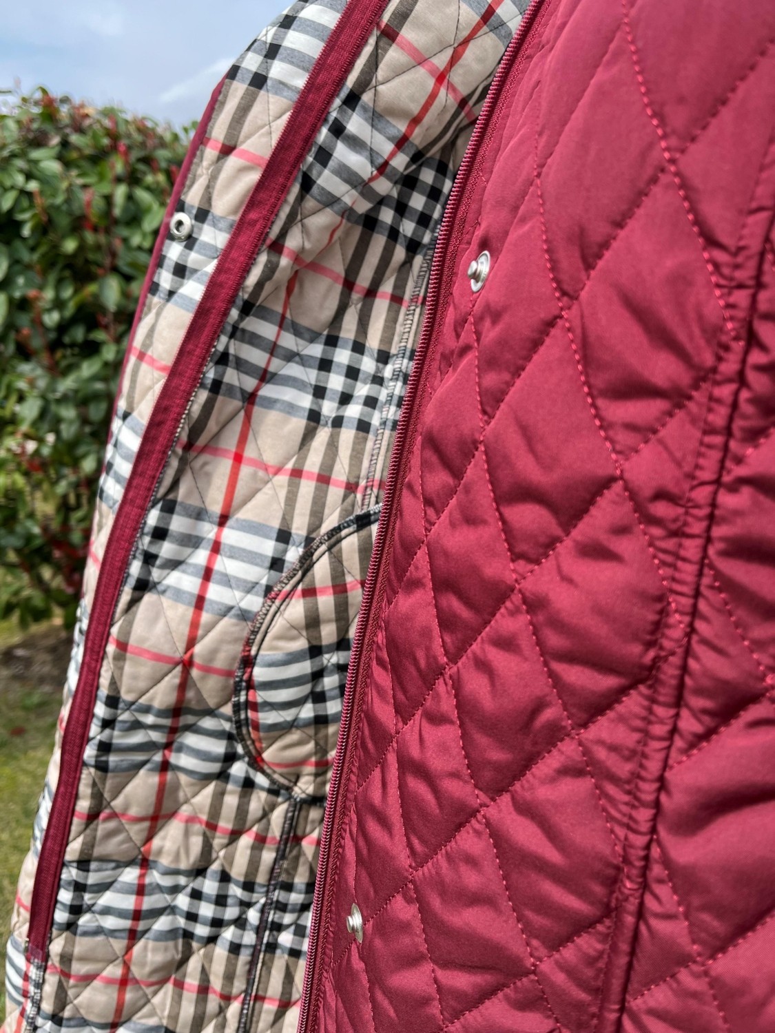 Vetre Kadın Büyük Beden Ekose 95 Cm Mevsimlik Bordo Kapitone Mont 1040 görsel 3