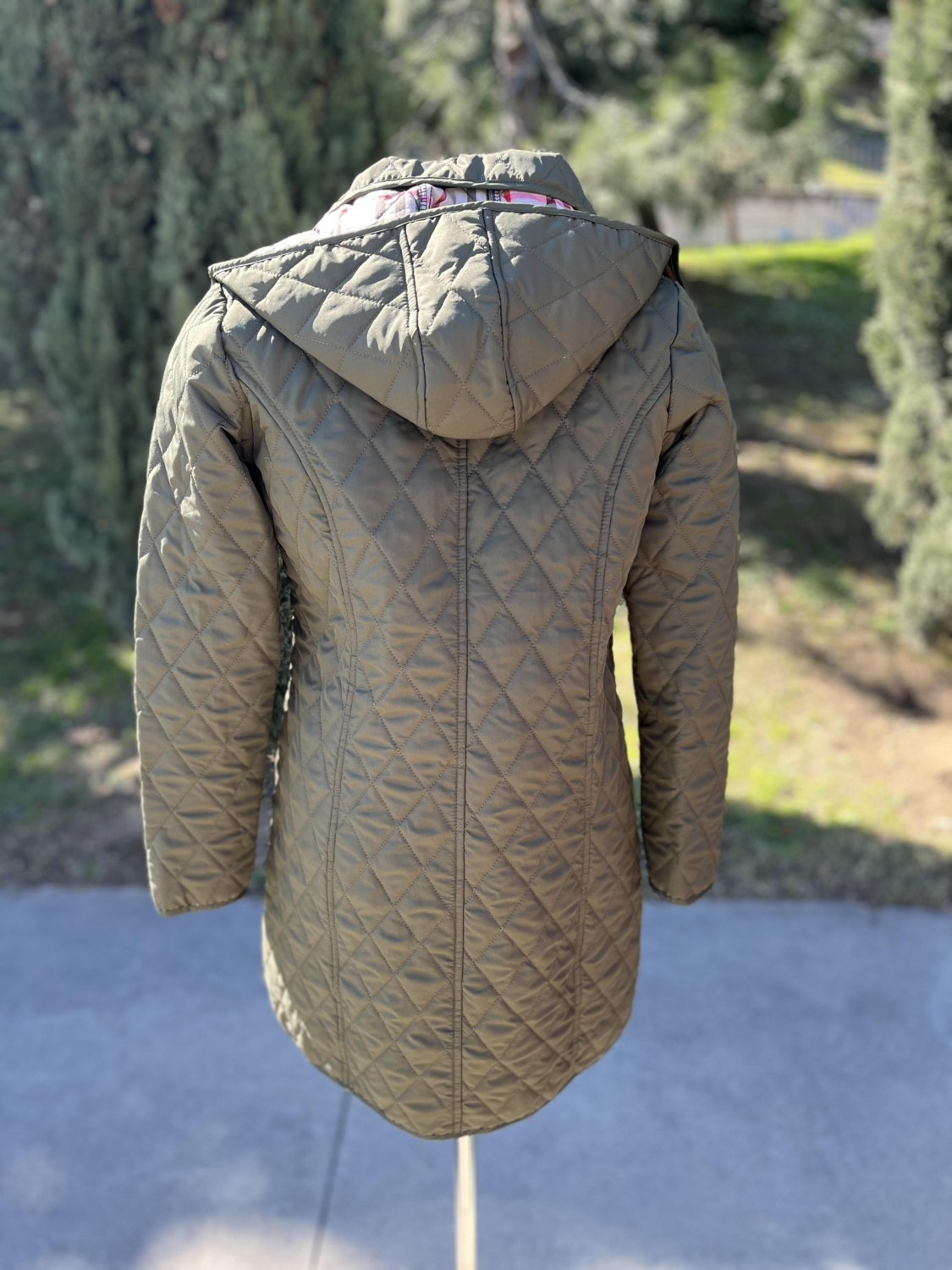 Vetre Kadın Büyük Beden Ekose 95 Cm Mevsimlik Haki Kapitone Mont 1040 görsel 2