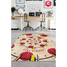 Homshtag Odaklı Kal, Sarı Kırmızı Geometrik Çalışma Odası Halısı,Pamuklu Dokuma Tabanlı Yıkanabilir,Modern Ofis Halısı