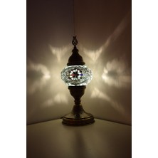Karlıkturistik Mozaik Masa Lambası ,Mozaik Abajur,Masa Üstü Otantik Lamba,Dövme Desen Sıvama Lamba ,Beyaz Model16