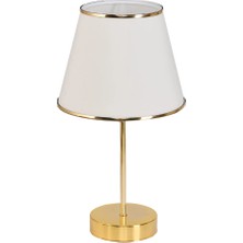 Art&Gift Star Gold Ayaklı Abajur Şeritli Krem Kumaş Başlık Yatak Odası Salon Masa Lambası