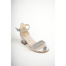 İnci Moda Incimoda Şık ve Rahat Şeffaf Topuk Taşlı Çocuk Abiye Sandalet