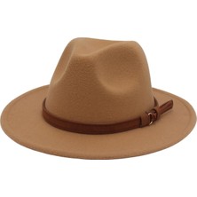 Divine Fedora Şapkası Geniş Kısraklı Elbise Şapka Retro Rahat Unisex Keçe Panama Şapka Deve (Yurt Dışından)