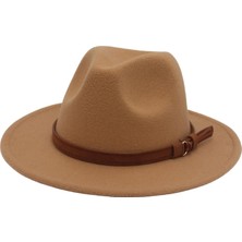 Divine Fedora Şapkası Geniş Kısraklı Elbise Şapka Retro Rahat Unisex Keçe Panama Şapka Deve (Yurt Dışından)