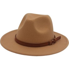 Divine Fedora Şapkası Geniş Kısraklı Elbise Şapka Retro Rahat Unisex Keçe Panama Şapka Deve (Yurt Dışından)